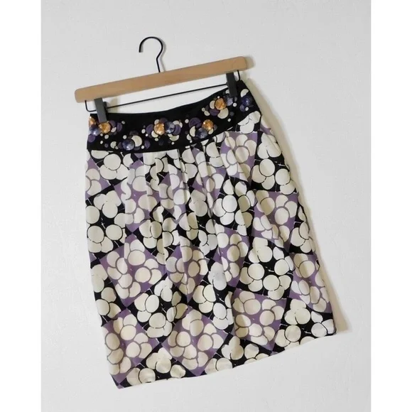 Anthropologie‎ FLOREAT Silk Ocean Mist Embroidered Skirt Sequins Dots Bubbles 2 - Picture 3 of 14